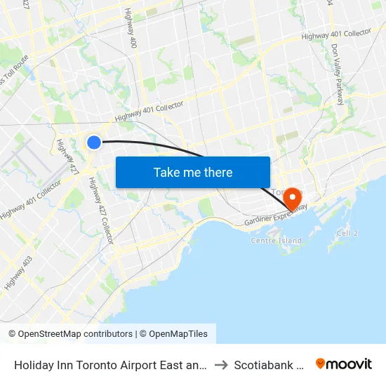 Holiday Inn Toronto Airport East an IHG Hotel to Scotiabank Arena map