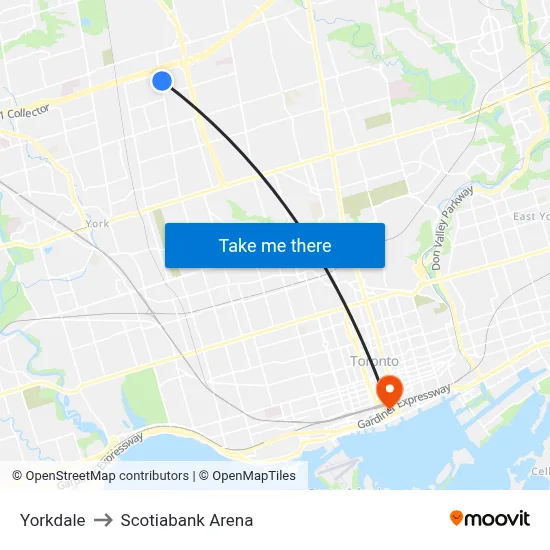 Yorkdale to Scotiabank Arena map