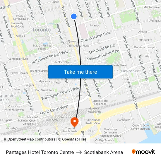 Pantages Hotel Toronto Centre to Scotiabank Arena map