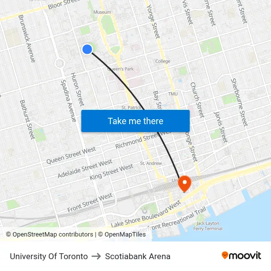 University Of Toronto to Scotiabank Arena map