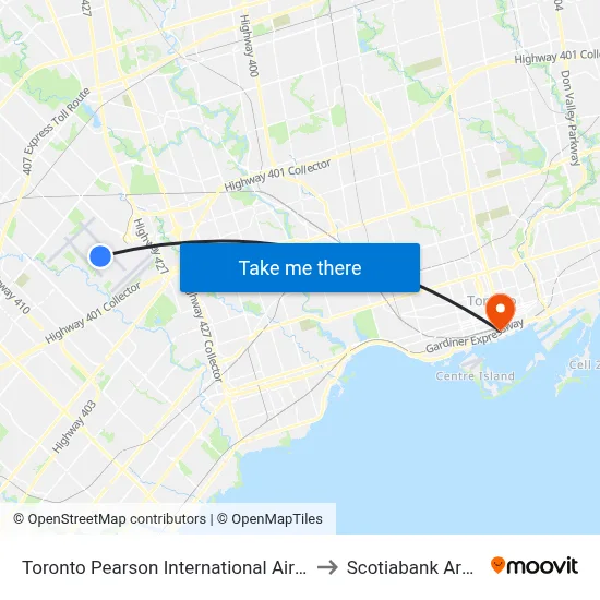 Toronto Pearson International Airport to Scotiabank Arena map