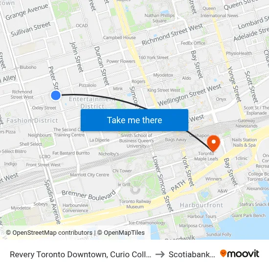 Revery Toronto Downtown, Curio Collection by Hilton to Scotiabank Arena map
