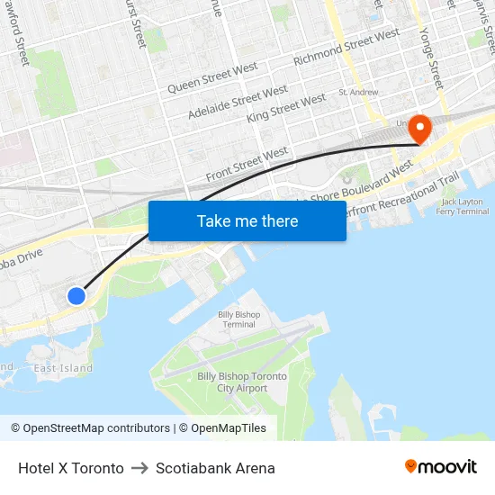 Hotel X Toronto to Scotiabank Arena map