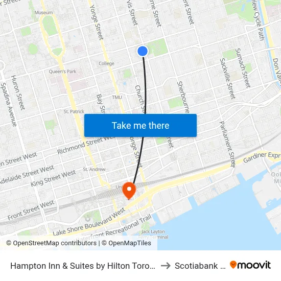 Hampton Inn & Suites by Hilton Toronto Downtown to Scotiabank Arena map