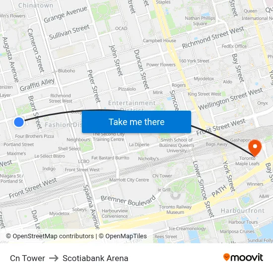 Cn Tower to Scotiabank Arena map