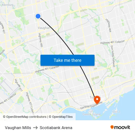 Vaughan Mills to Scotiabank Arena map