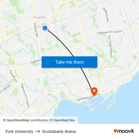 York University to Scotiabank Arena map