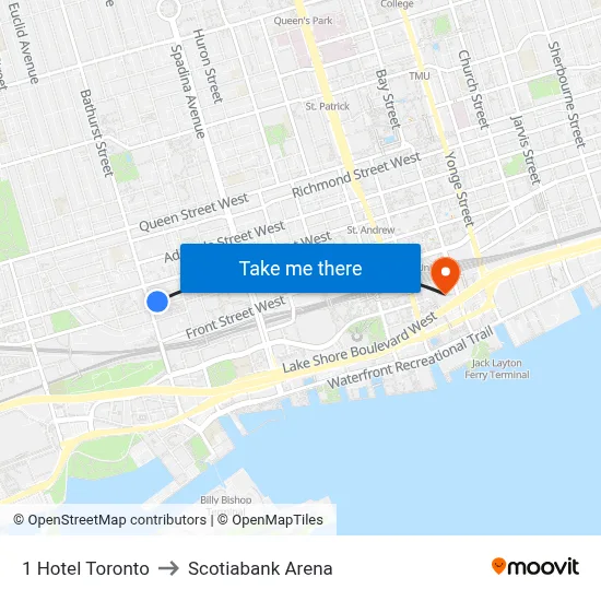 1 Hotel Toronto to Scotiabank Arena map