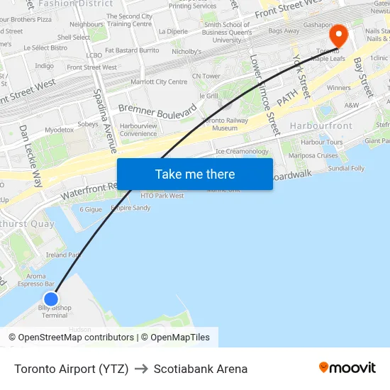 Toronto Airport (YTZ) to Scotiabank Arena map