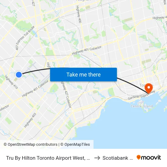 Tru By Hilton Toronto Airport West, Mississauga to Scotiabank Arena map