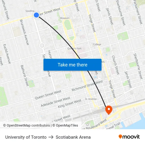 University of Toronto to Scotiabank Arena map
