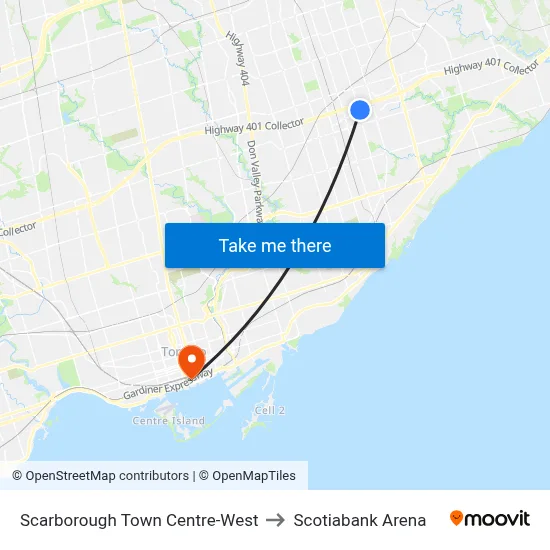 Scarborough Town Centre-West to Scotiabank Arena map