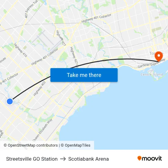 Streetsville GO Station to Scotiabank Arena map