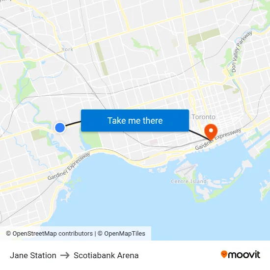 Jane Station to Scotiabank Arena map