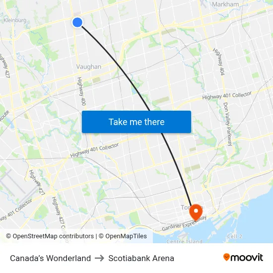 Canada’s Wonderland to Scotiabank Arena map