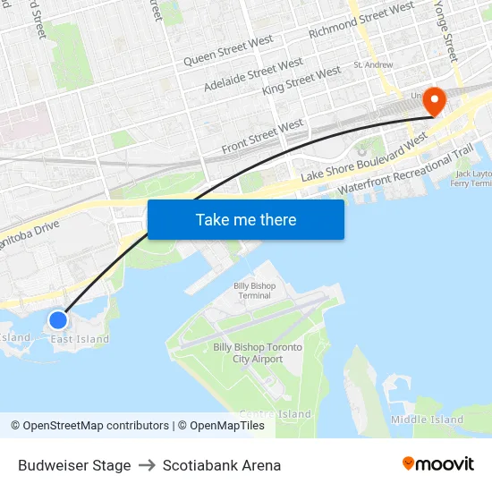 Budweiser Stage to Scotiabank Arena map