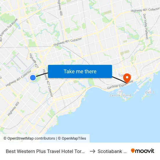 Best Western Plus Travel Hotel Toronto Airport to Scotiabank Arena map