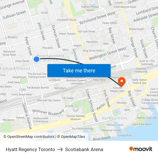 Hyatt Regency Toronto to Scotiabank Arena map