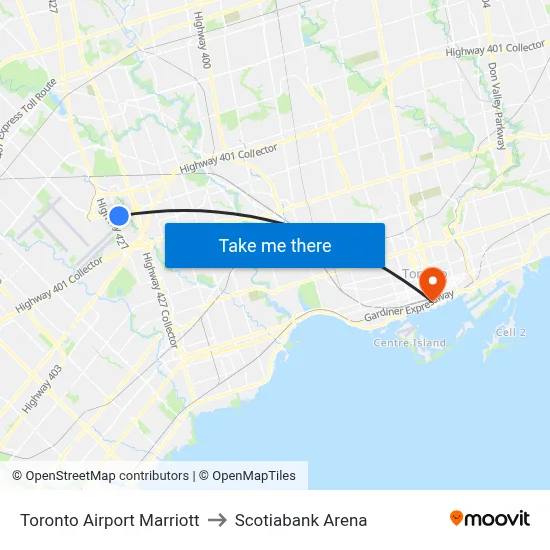 Toronto Airport Marriott to Scotiabank Arena map