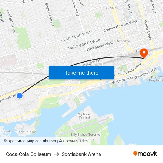 Coca-Cola Coliseum to Scotiabank Arena map
