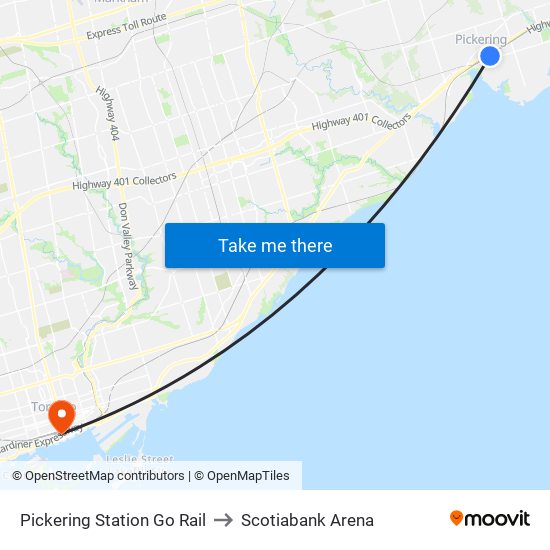 Pickering Station Go Rail to Scotiabank Arena map