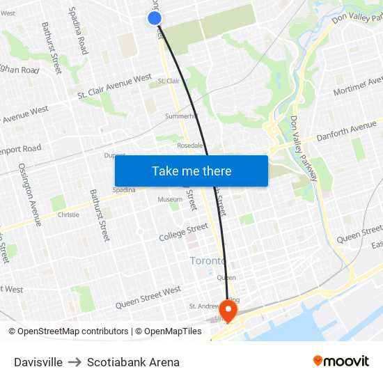 Davisville to Scotiabank Arena map