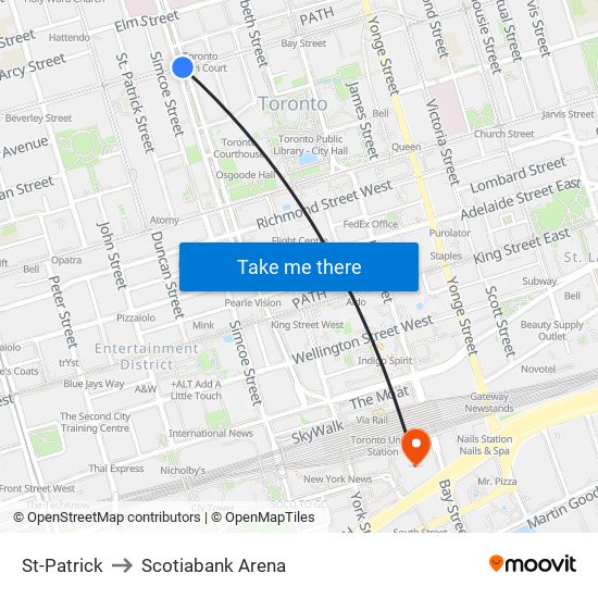 St-Patrick to Scotiabank Arena map