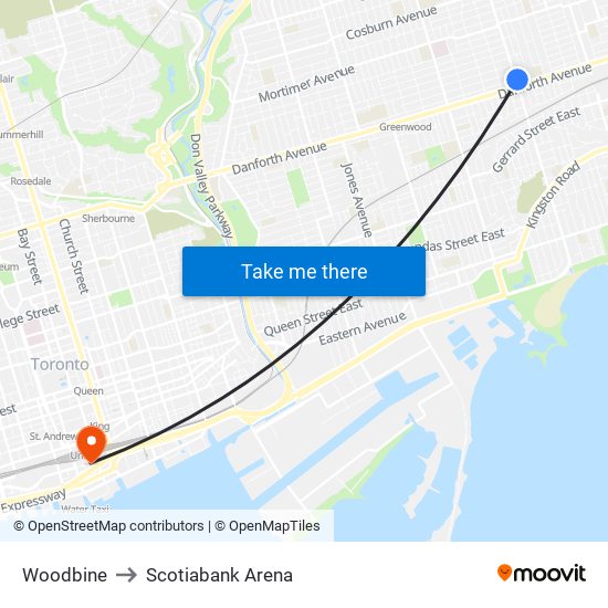 Woodbine to Scotiabank Arena map