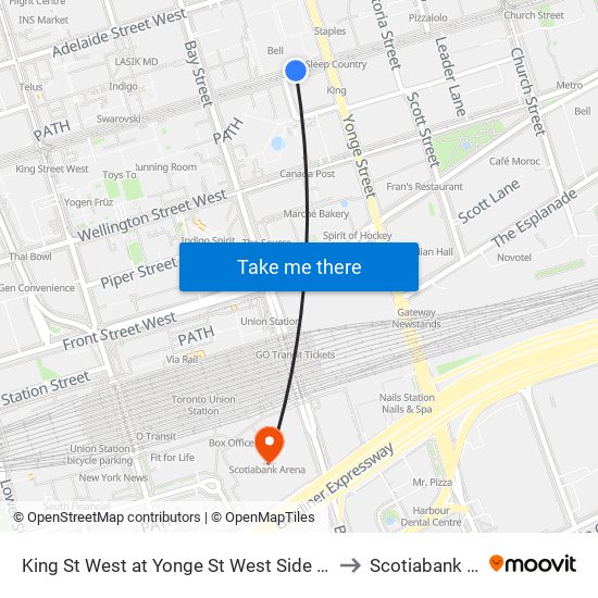 King St West at Yonge St West Side - King Station to Scotiabank Arena map