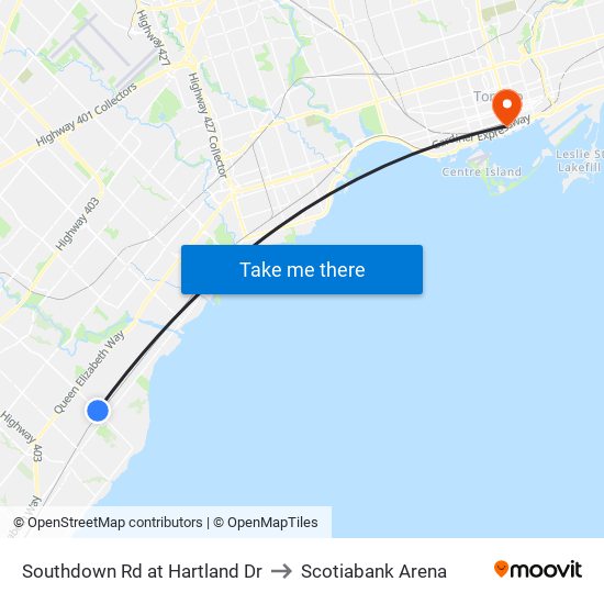 Southdown Rd at Hartland Dr to Scotiabank Arena map