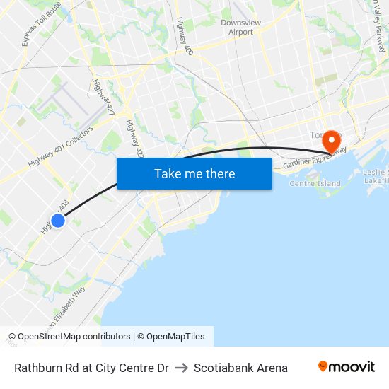 Rathburn Rd at City Centre Dr to Scotiabank Arena map