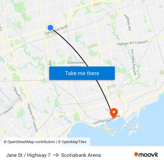 Jane St / Highway 7 to Scotiabank Arena map