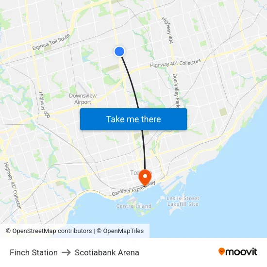 Finch Station to Scotiabank Arena map