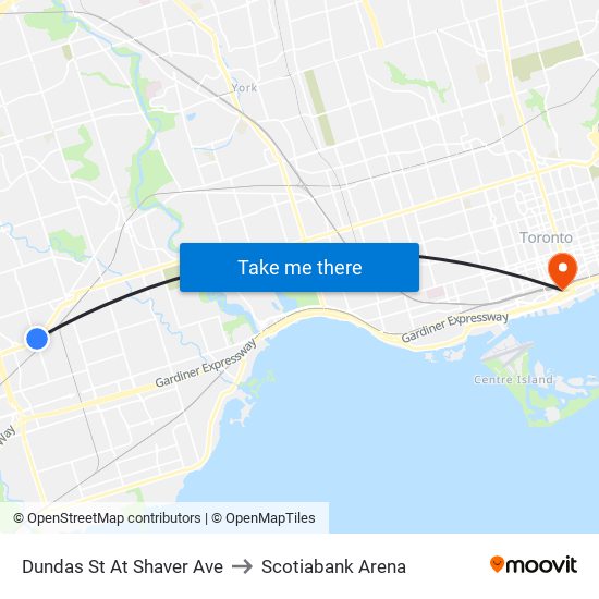 Dundas St At Shaver Ave to Scotiabank Arena map