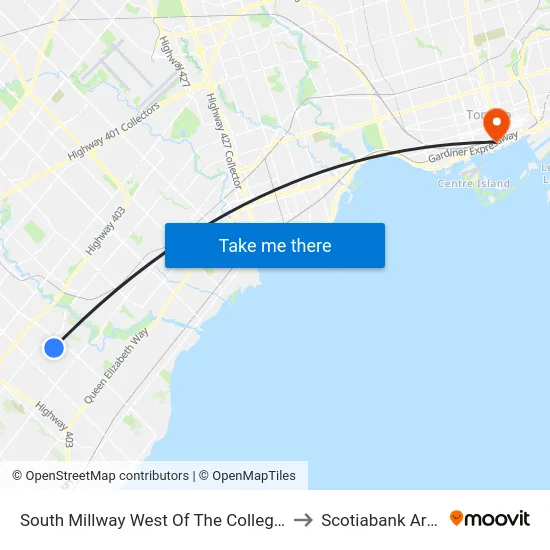 South Millway West Of The Collegeway to Scotiabank Arena map