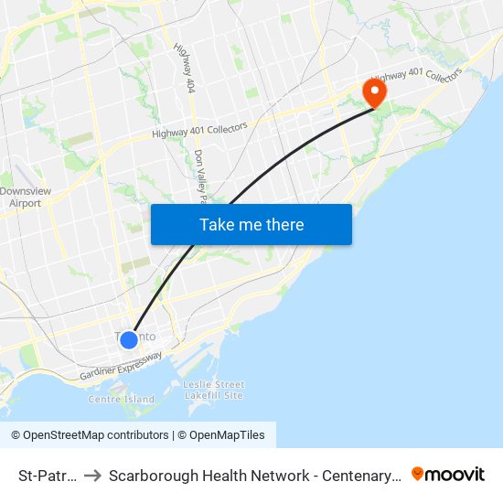 St-Patrick to Scarborough Health Network - Centenary Hospital map