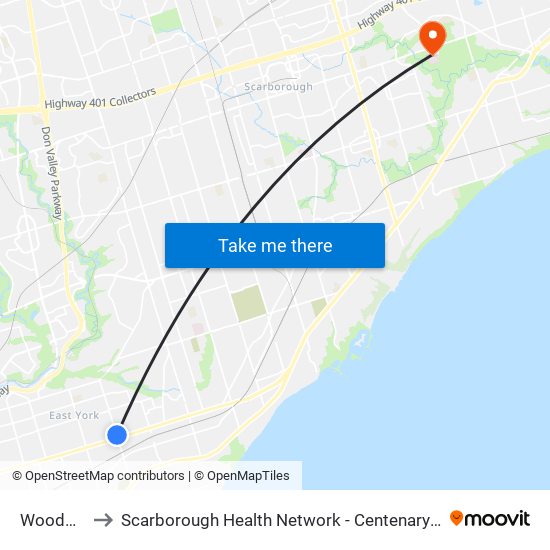 Woodbine to Scarborough Health Network - Centenary Hospital map