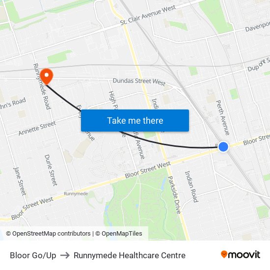 Bloor Go/Up to Runnymede Healthcare Centre map