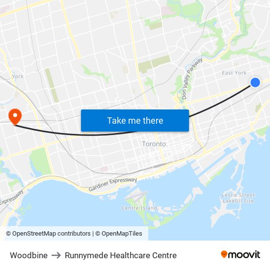 Woodbine to Runnymede Healthcare Centre map