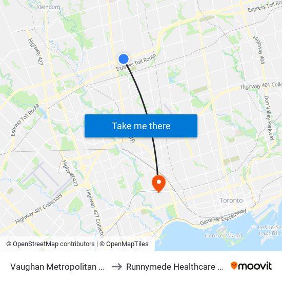 Vaughan Metropolitan Centre to Runnymede Healthcare Centre map