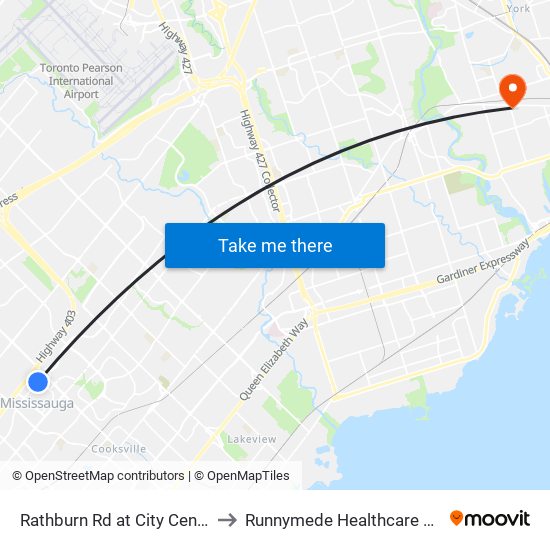Rathburn Rd at City Centre Dr to Runnymede Healthcare Centre map