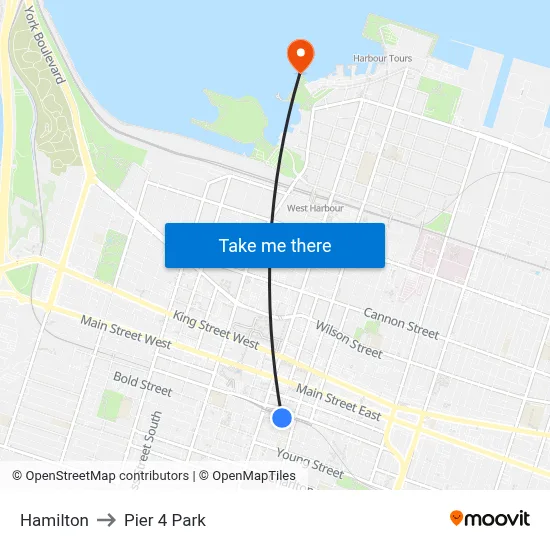 Hamilton to Pier 4 Park map