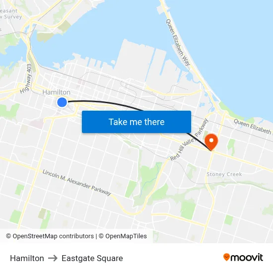 Hamilton to Eastgate Square map