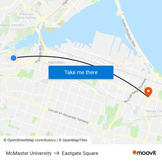 McMaster University to Eastgate Square map