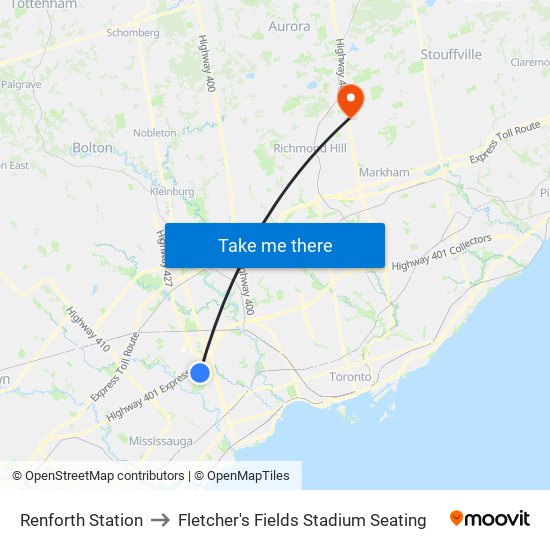 Renforth Station to Fletcher's Fields Stadium Seating map