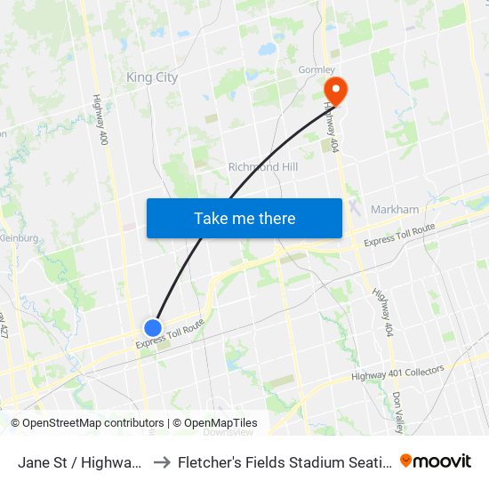 Jane St / Highway 7 to Fletcher's Fields Stadium Seating map