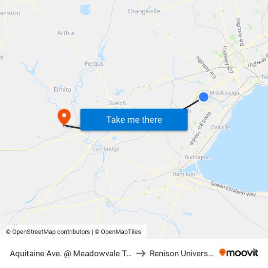 Aquitaine Ave. @ Meadowvale Town Centre Circle to Renison University College map