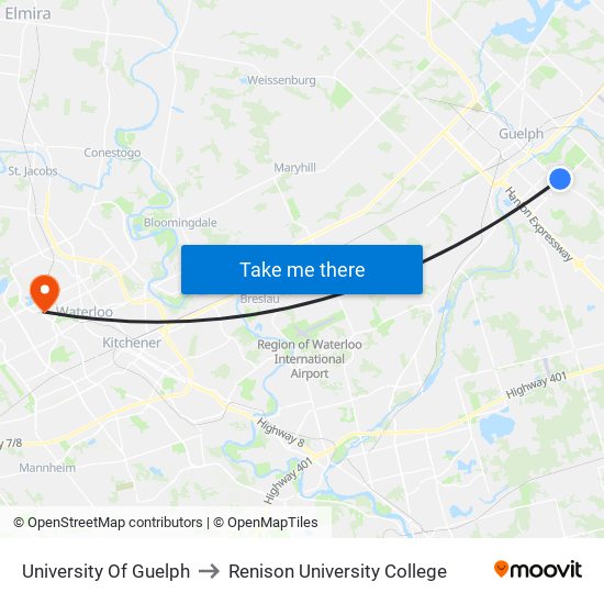 University Of Guelph to Renison University College map