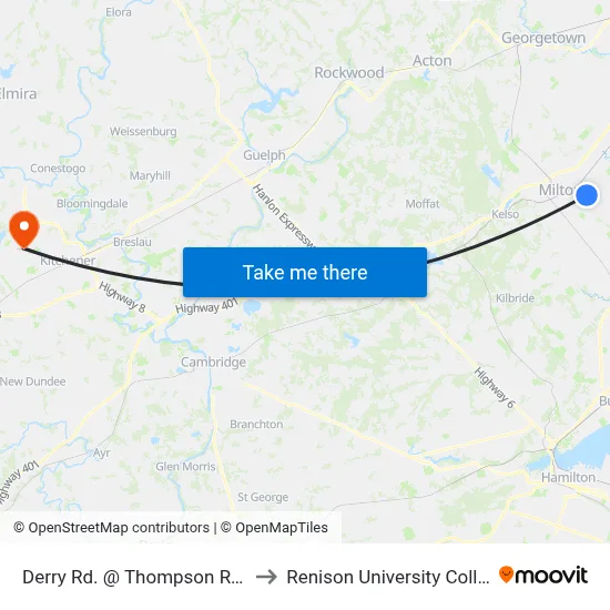 Derry Rd. @ Thompson Rd. S. to Renison University College map