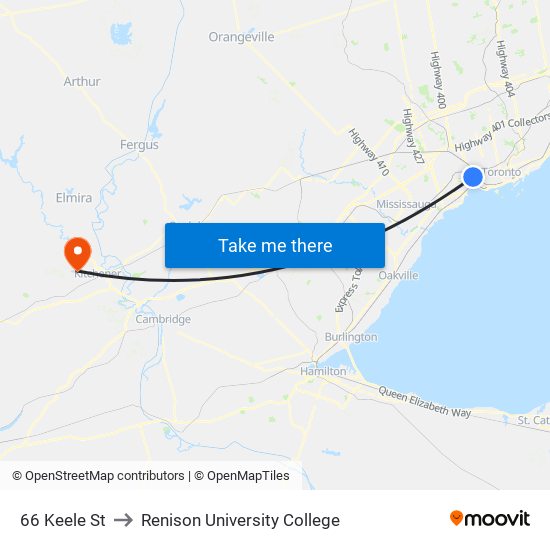 66 Keele St to Renison University College map